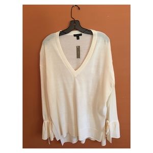 J Crew Merino Wool V-Neck Tie Sleeve Sweater NWT
